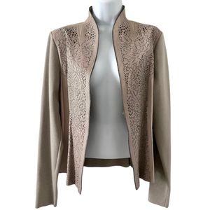 Elie Tahari Shira Leather Jacket Size Large Laser Cut Sahara Khaki